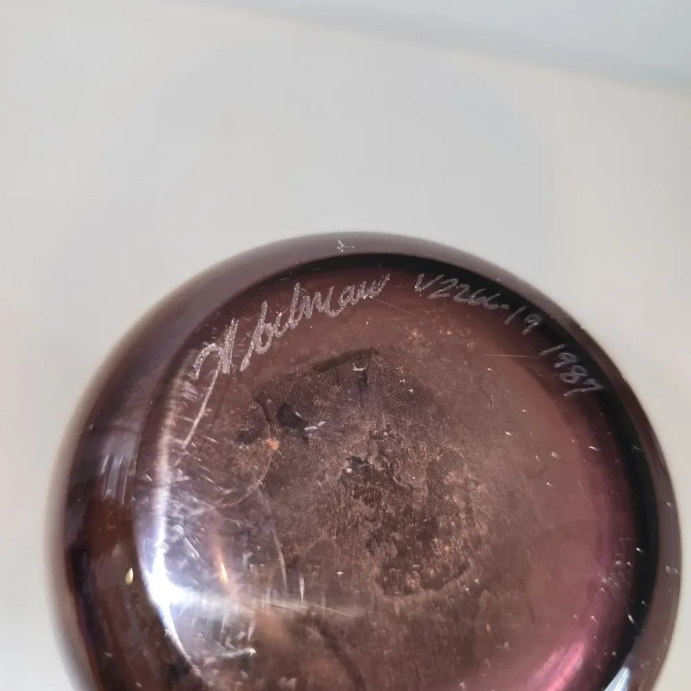 Vintage Stuart Abelman Art Glass Iridescent Feather Pulled 11